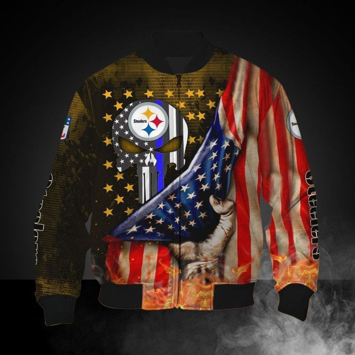 Pittsburgh Steelers American Flag Bomber Jacket V2