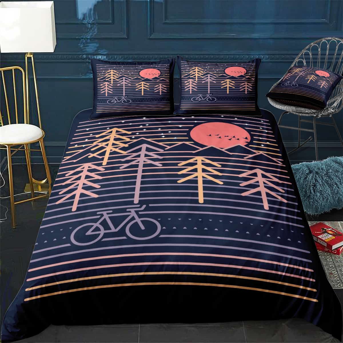 Bicycle Bedding Set Bike Mountain Tree Sun Duvet Covers