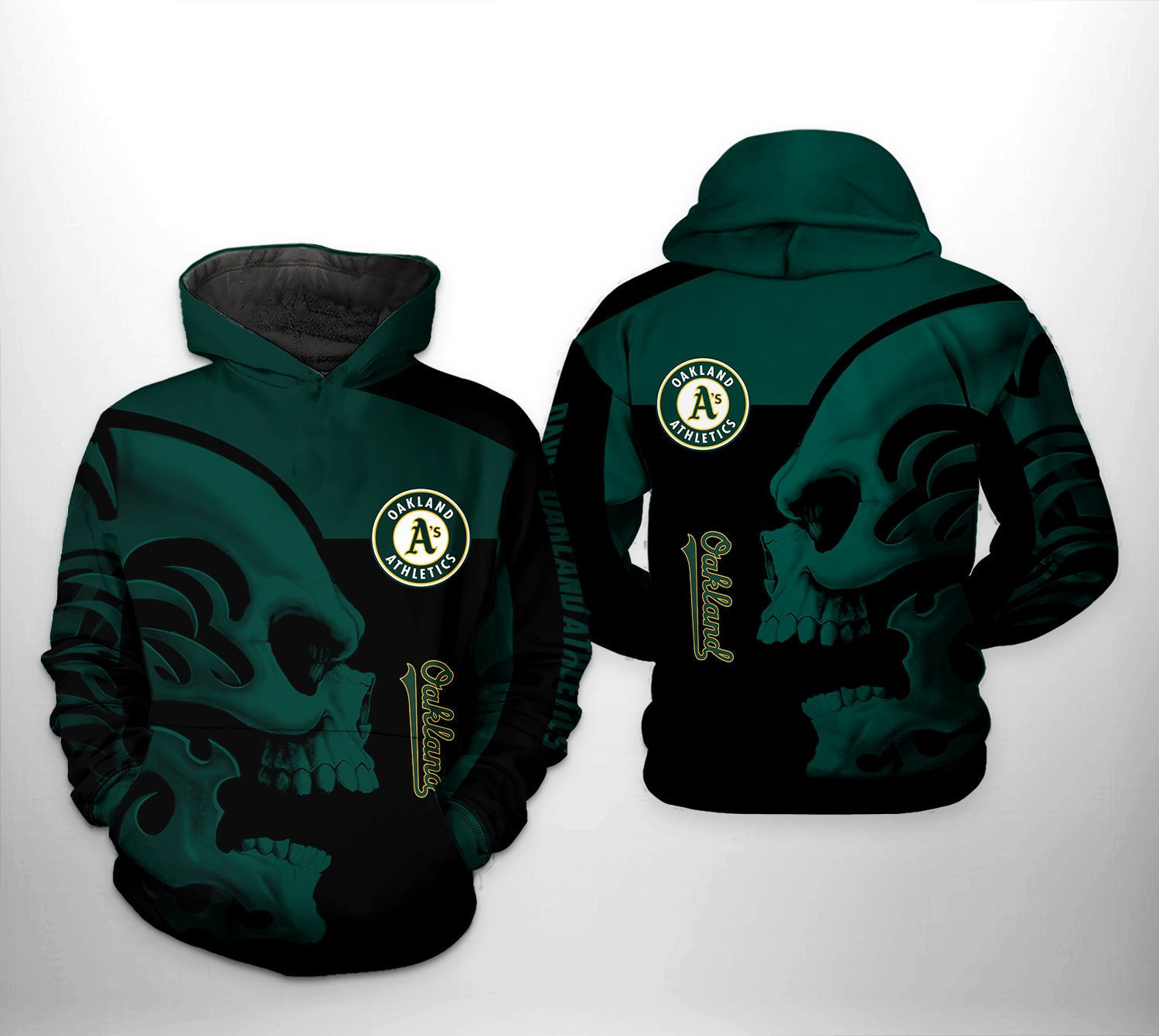 Oakland Athletics MLB Skull 3D All Over Print Hoodie & Zip Hoodie