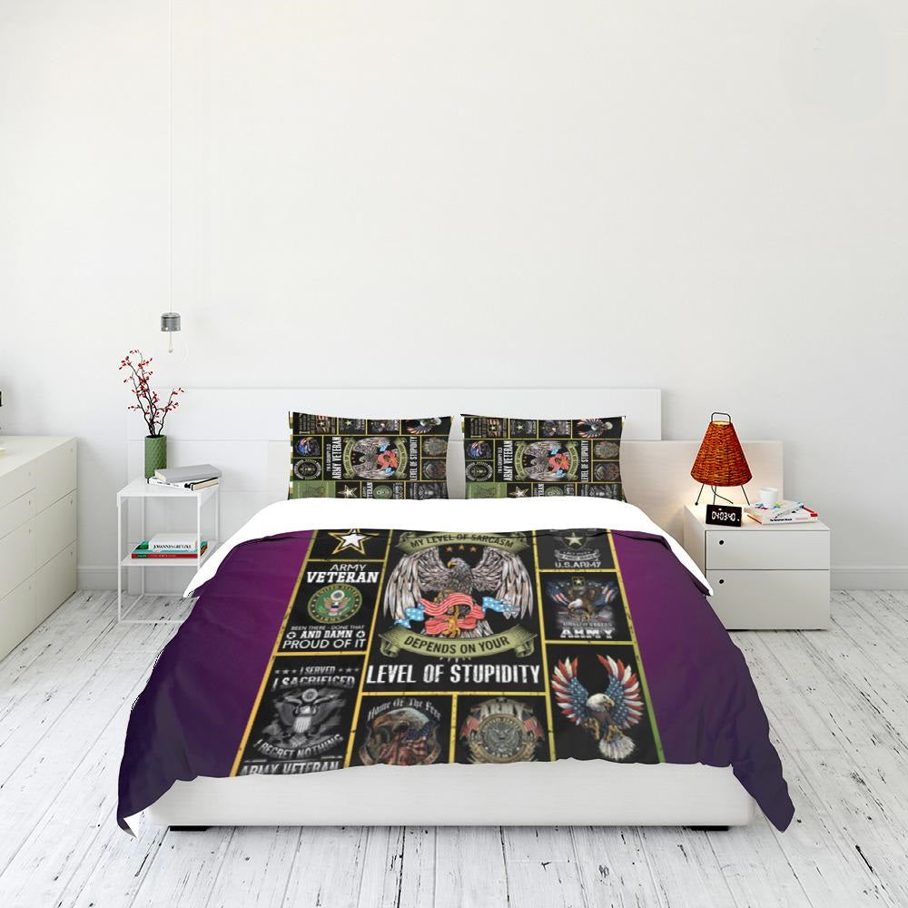 Veteran Bedding Set My Level Of Sarcasm Depends On Your Lever Of Stupidity Duvet Covers Green