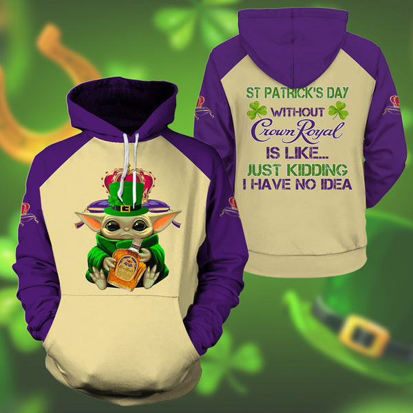 Yoda Crown Royal St Patrick Day Hoodie, Gift For Fan 3d All Over Print Shirt Hoodie 2680