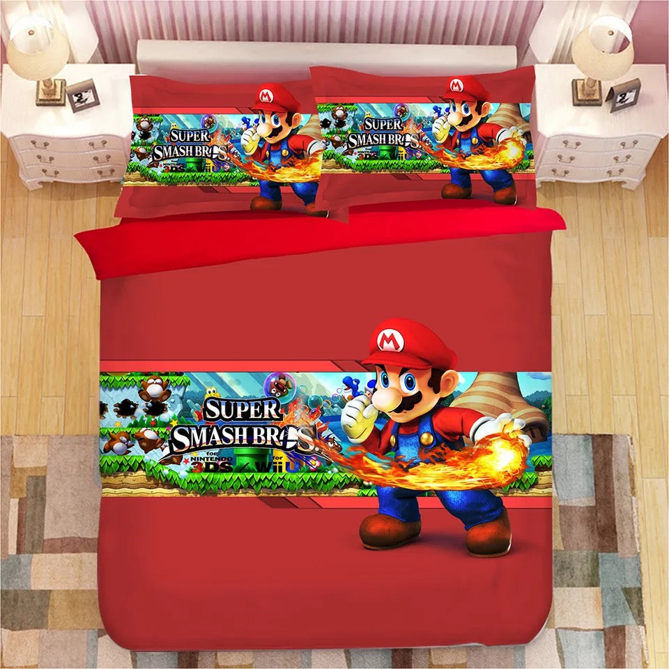 Mario Bedding Set Super Smash Bros Fighting Pose Duvet Covers