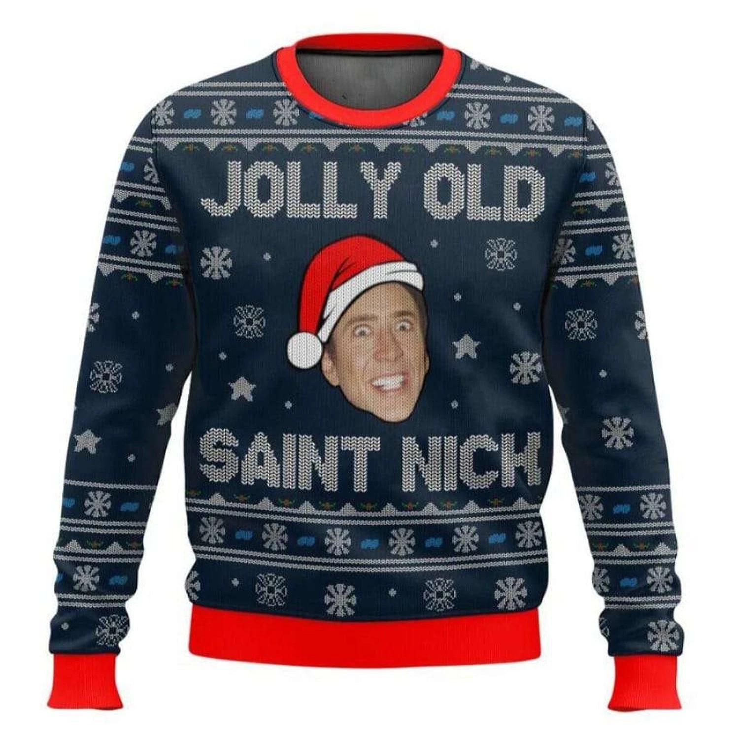 Jolly Old Saint Nick Nicolas Cage Ugly Christmas Sweater