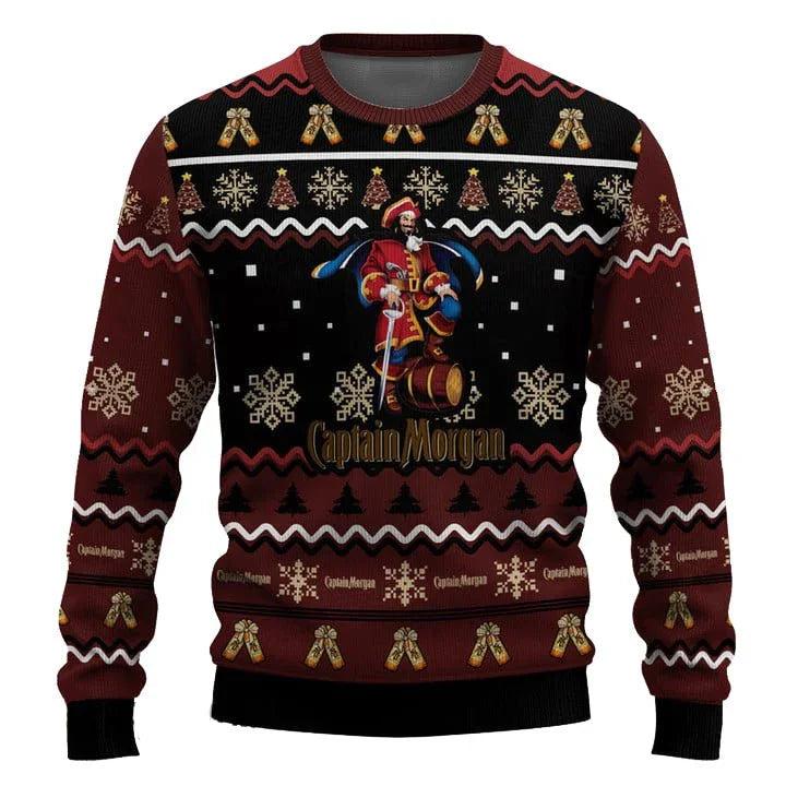Personalized Captain Morgan Pine Tree Snowing Ugly Christmas Sweater