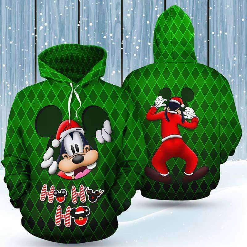 Goofy Peeking Santa Christmas Green 3D All Over Print Hoodie & Zip Hoodie