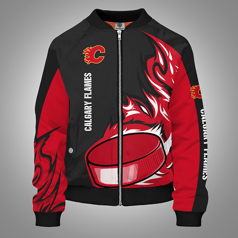 Calgary Flames Red Black Bomber Jacket V1
