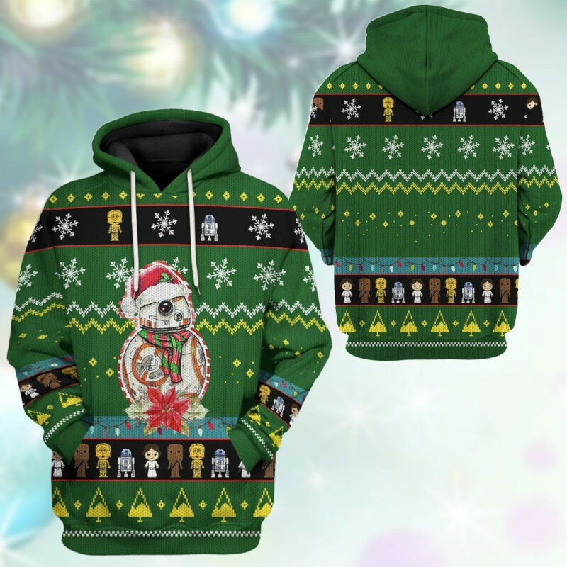Star Wars Shirt Bb 8 Robot Christmas Pattern Green 3d Hoodie Zip Hoodie