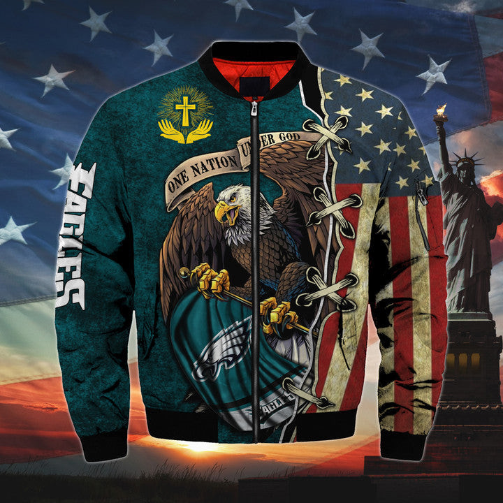 One Nation Under God Philadelphia Eagles Bomber Jackets
