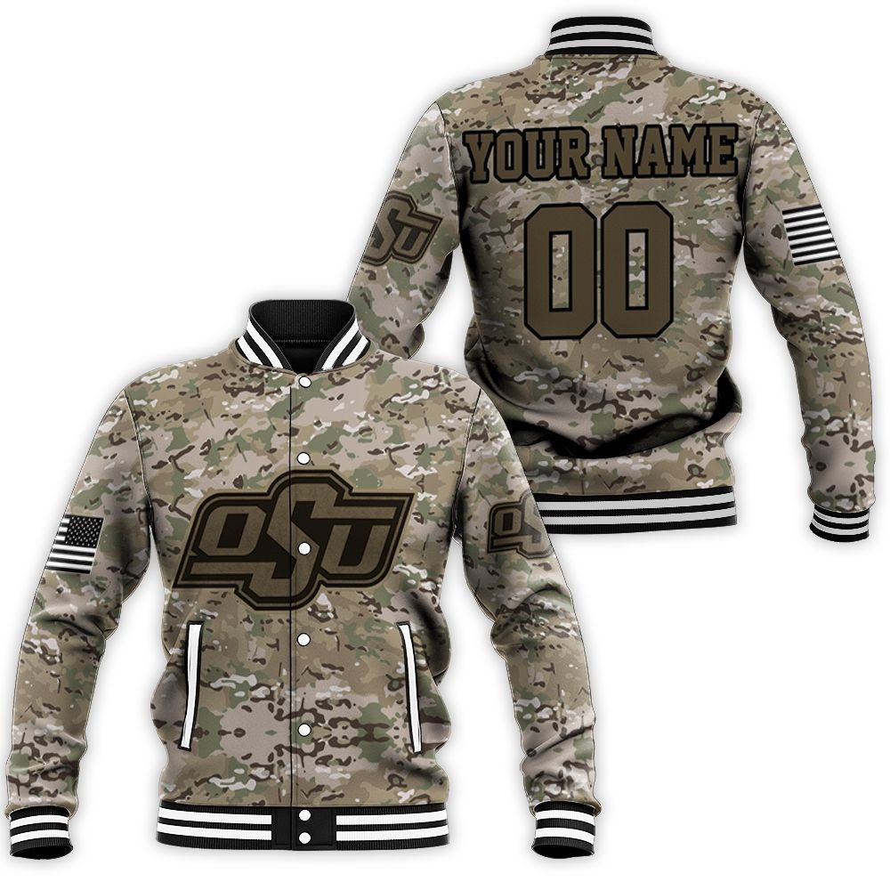 Oklahoma State Cowboys Custom Name Number Camo Baseball Jacket