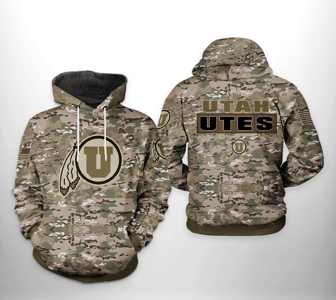 Utah Utes Camo Veteran 3D All Over Print Hoodie & Zip Hoodie