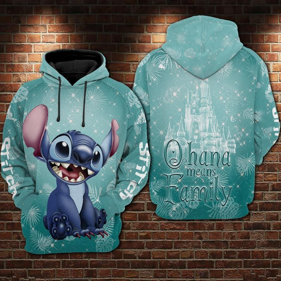 Cartoon Lilo And Stitch Ohana Means Family Disneyland Over Print 3d Hoodie Zip Hoodie 1062