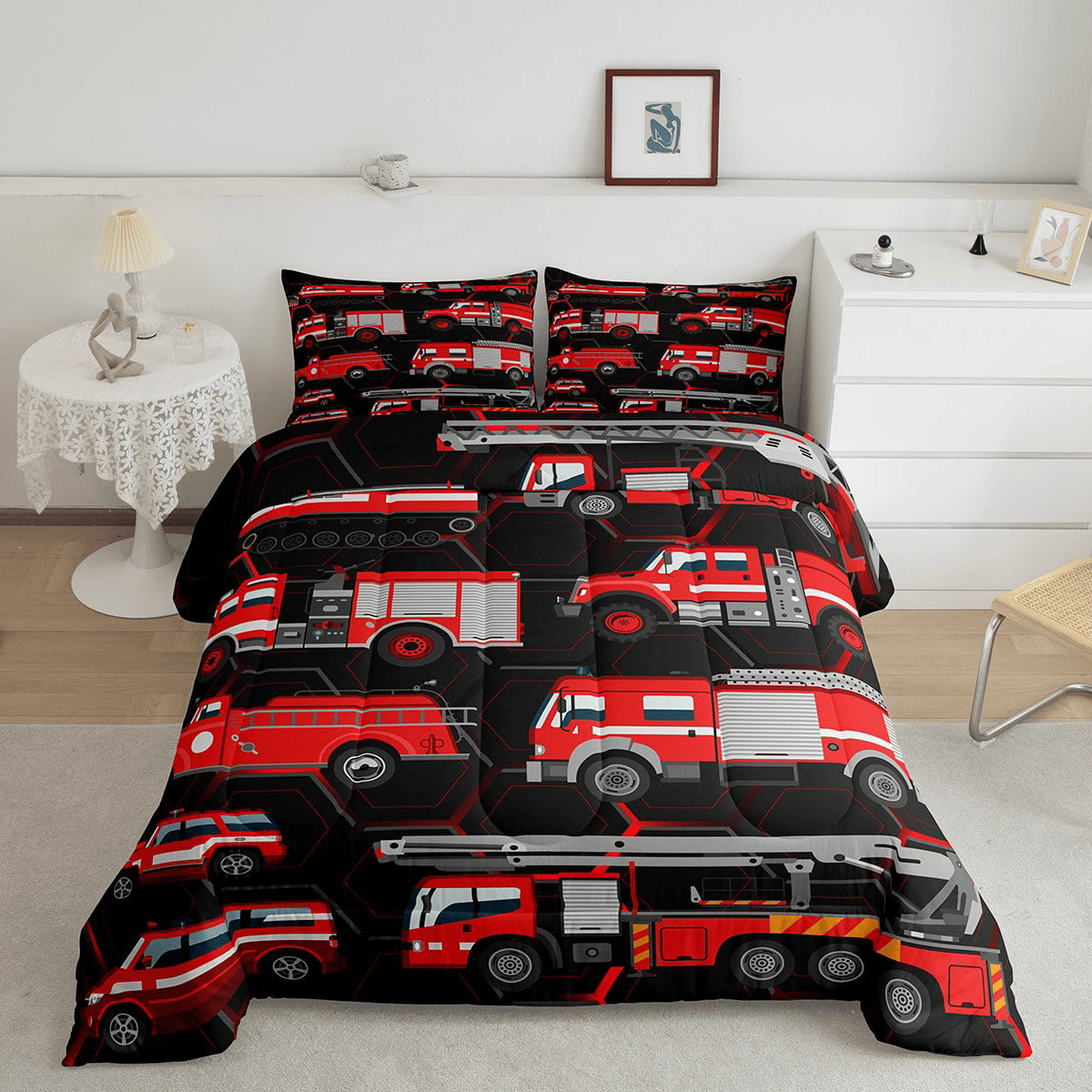 Firefighter Bedding Set Firefighter Truck All Style Pattern Duvet Covers Black