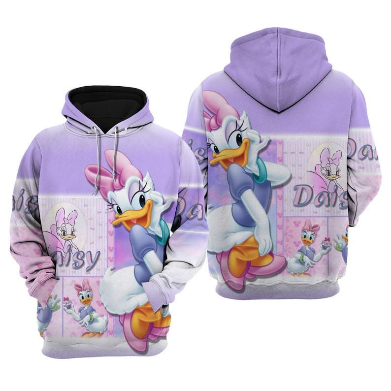 Cute Daisy Duck, Cartoon All Over Print Hoodie, Zip Hoodie
