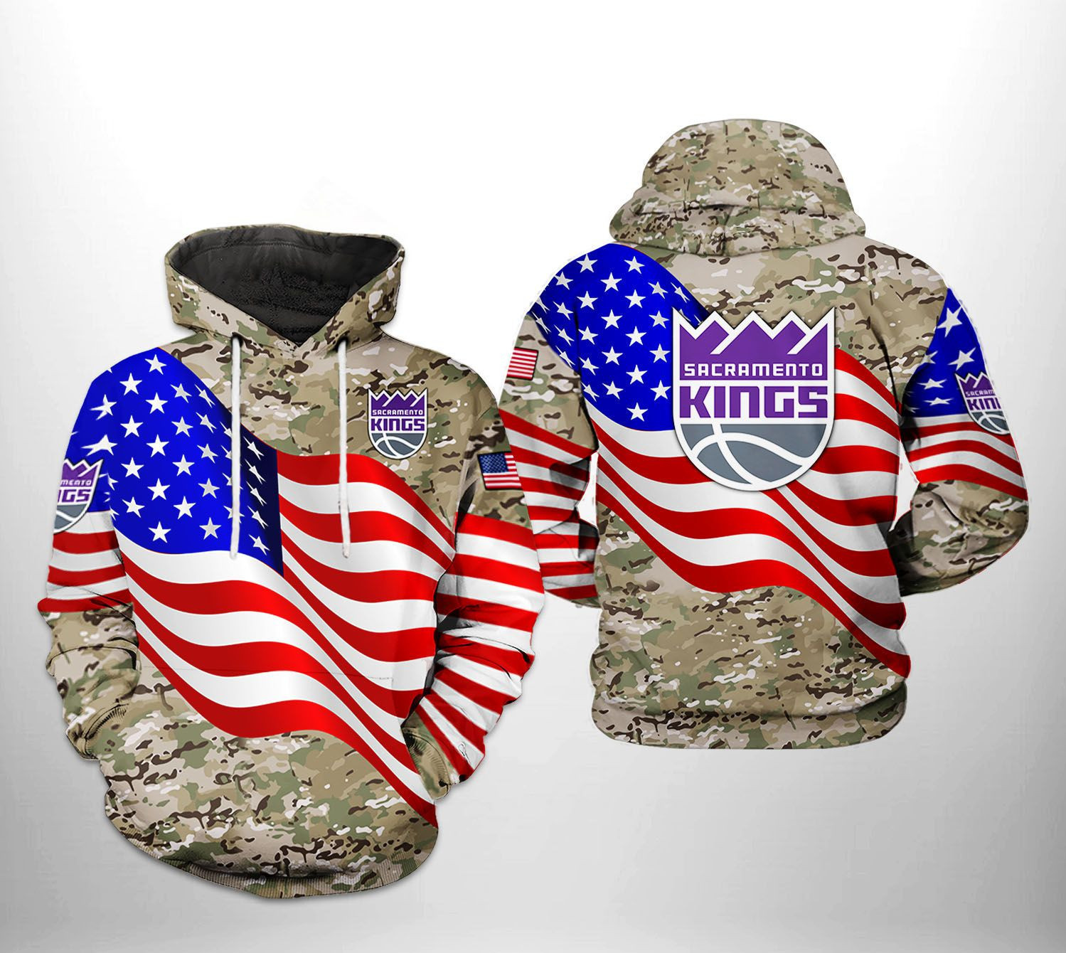 Sacramento Kings US Flag Camo Veteran Team 3D All Over Print Hoodie & Zip Hoodie