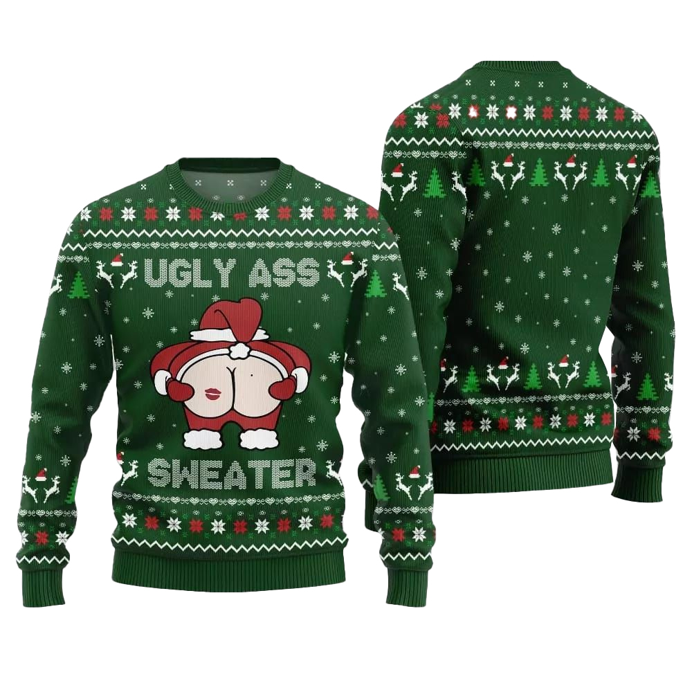 2025 Christmas Caught Kissing Santa Ugly Christmas Sweater-Green