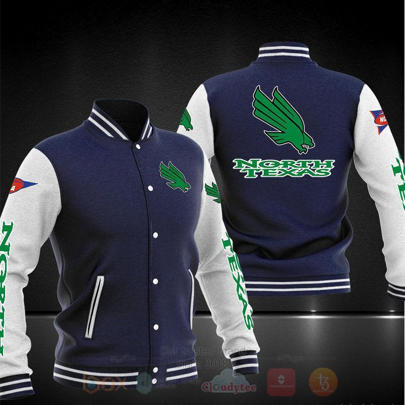 North Texas Mean Green Dark Blue White Baseball Jacket