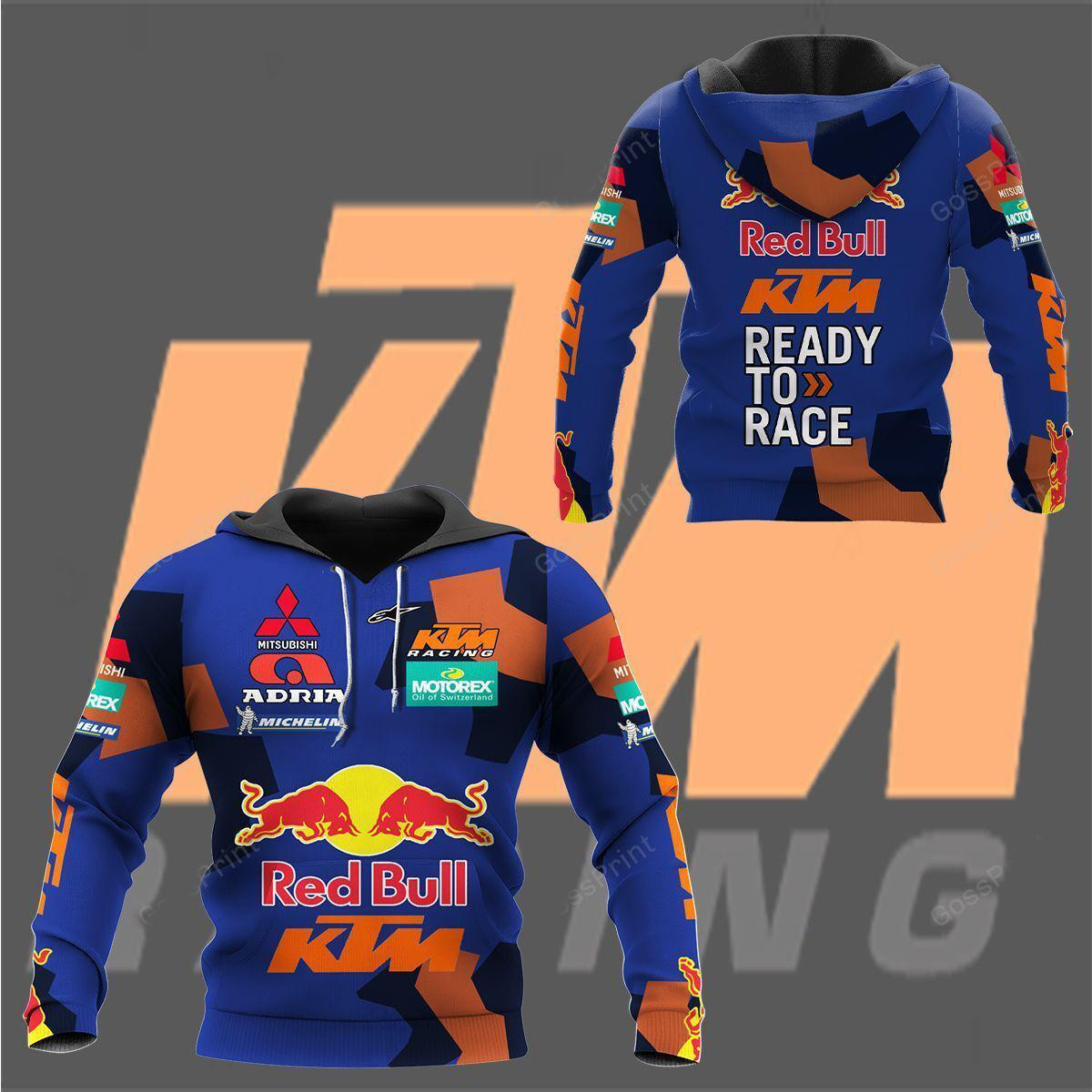 Red Bull Ktm Racing, Ktm Racing Team Ready To Race All Over Print Hoodie, Zip Hoodie 51