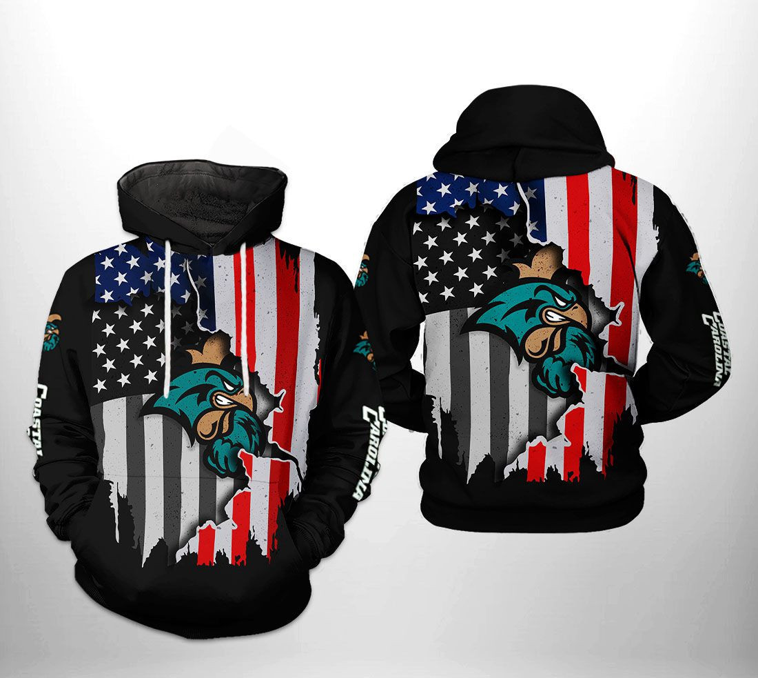 Coastal Carolina Chanticleers US Flag 3D All Over Print Hoodie & Zip Hoodie