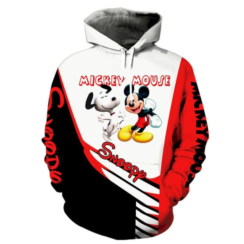 Snoopy And Mickey Mouse Over Print 3d Hoodie Zip Hoodie