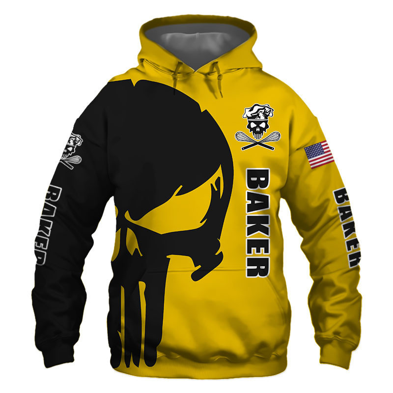 Baker Punisher Skull US Flag Black Yellow 3D All Over Print Hoodie & Zip Hoodie