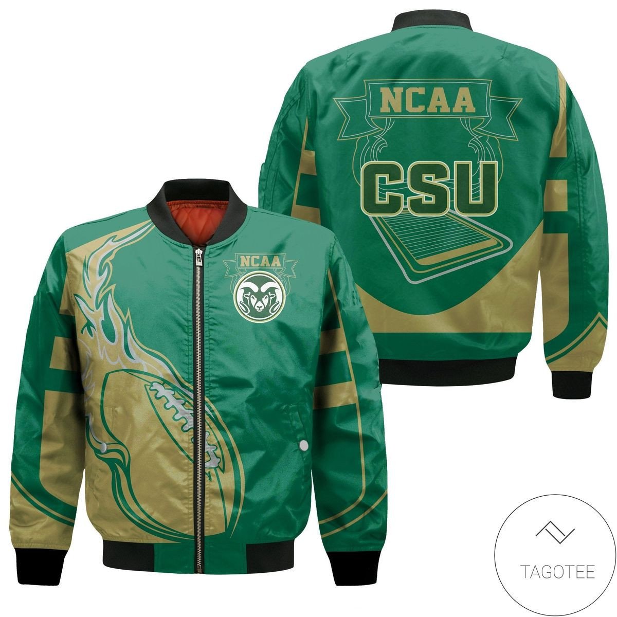 Colorado State Rams Green Gold Flame Flying Ball Bomber Jacket