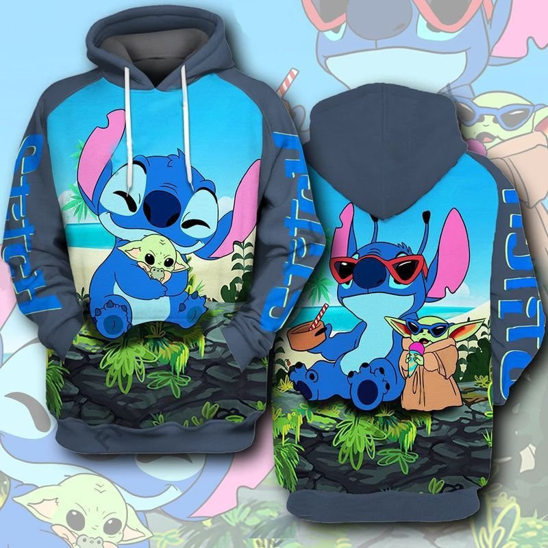 Stitch Hug Baby Yoda Over Print 3d Hoodie Zip Hoodie Size S-5xl