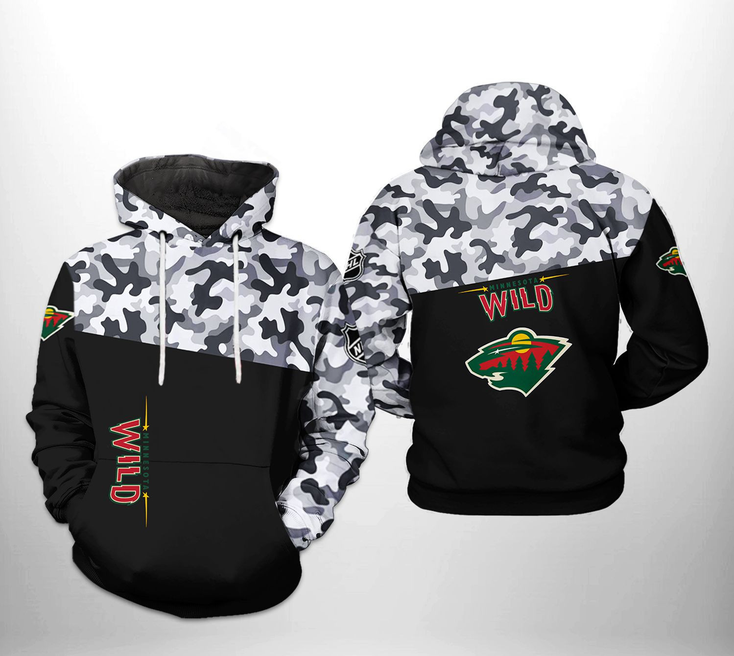 Minnesota Wild Camo Veteran 3D All Over Print Hoodie & Zip Hoodie