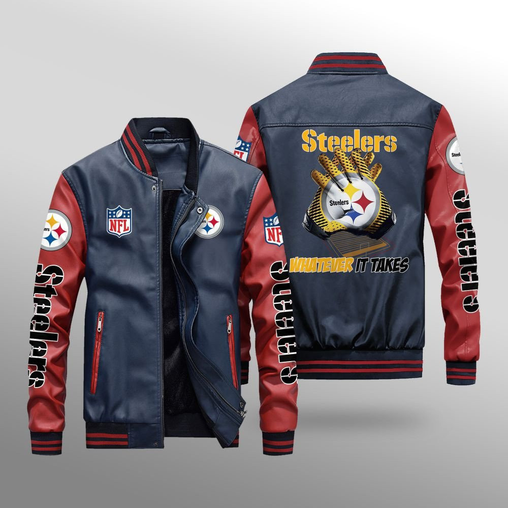 Pittsburgh Steelers Leather Bomber Jacket BG09