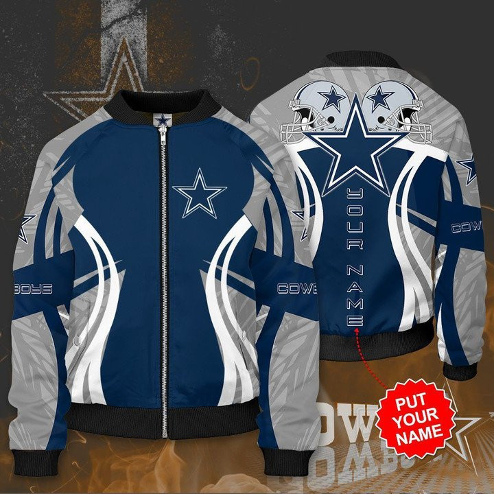 Cowboys Custom Name White Curve 2 Hat Bomber Jacket