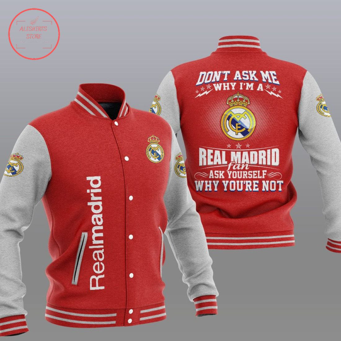 Real Madrid Red Dont Ask Me Baseball Jacket