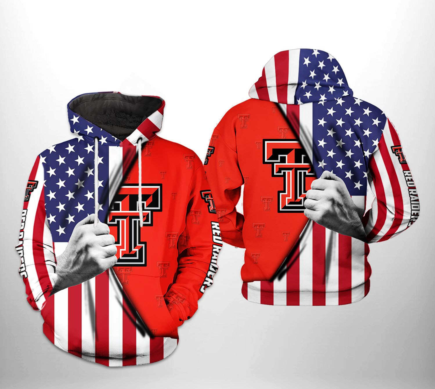 Texas Tech Red Raiders US Flag 3D All Over Print Hoodie & Zip Hoodie