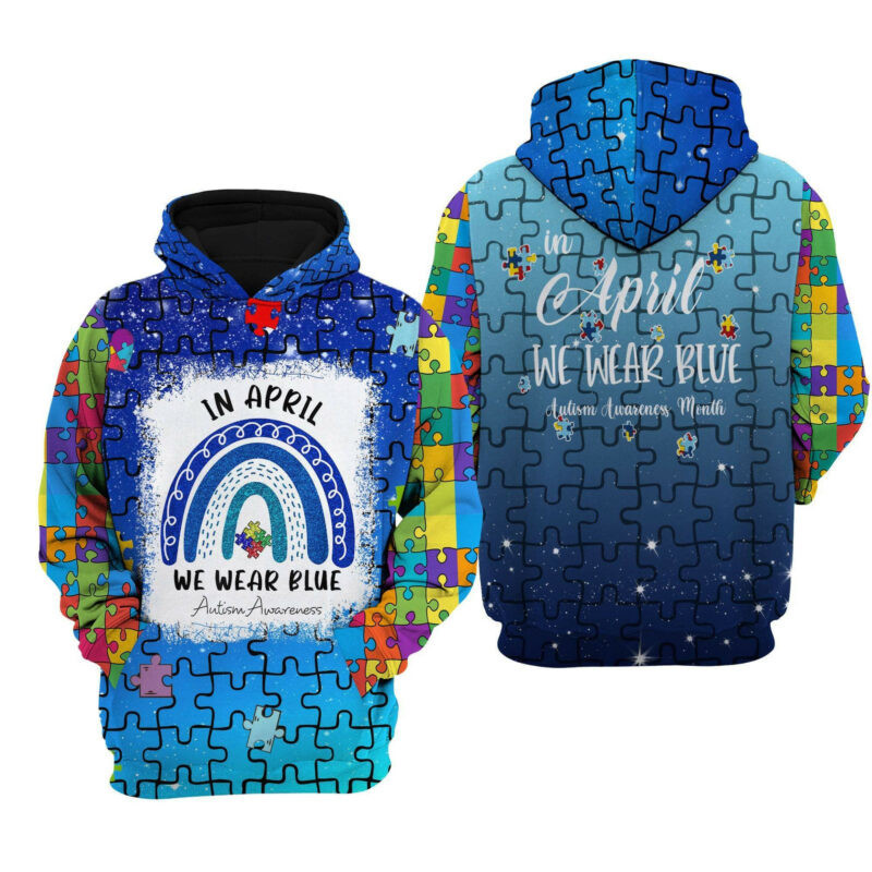 Autism Awareness Hoodie We Wear Blue 3d Hoodie Zip Hoodie