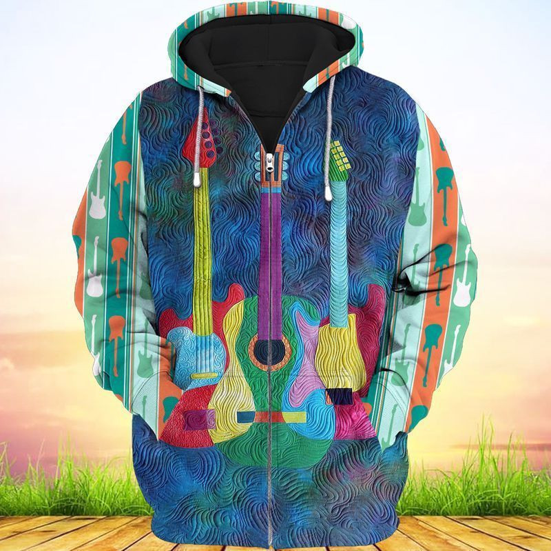 Colorful Electric Guitar  3d Hoodie Zip Hoodie