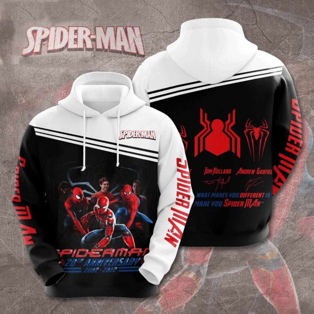 3 Spider Man Signature Fan Gift, Spider Man 20th Anniversary 2002 2022 All Over Print Hoodie