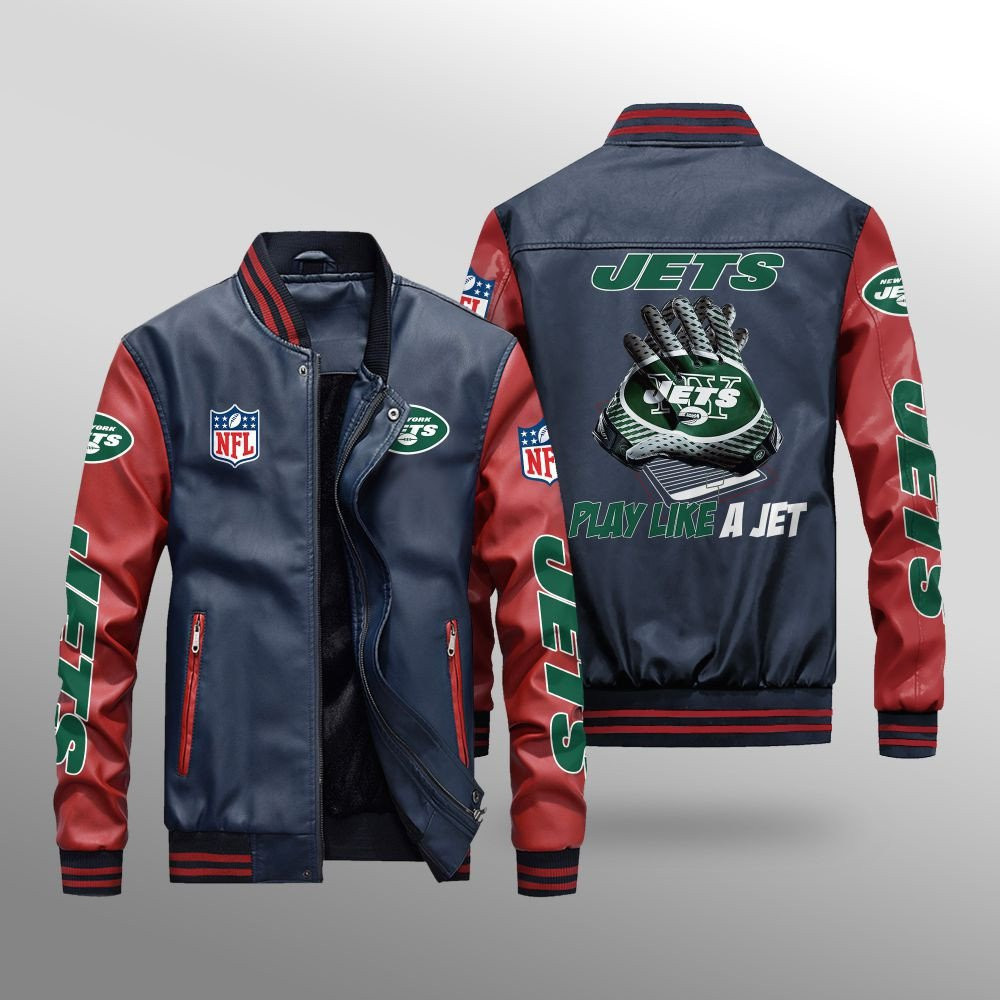 New York Jets Leather Bomber Jacket BG15