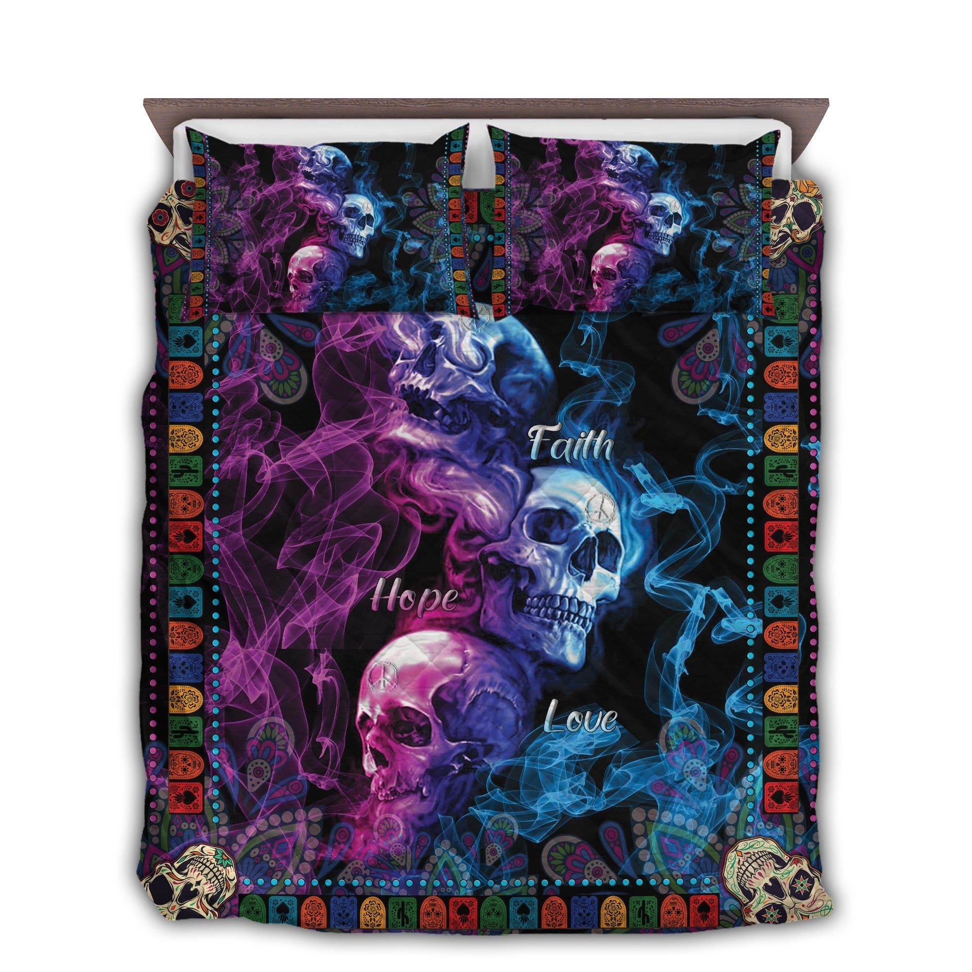 Skull Bedding Set Skull Faith Hope Love Duvet Covers