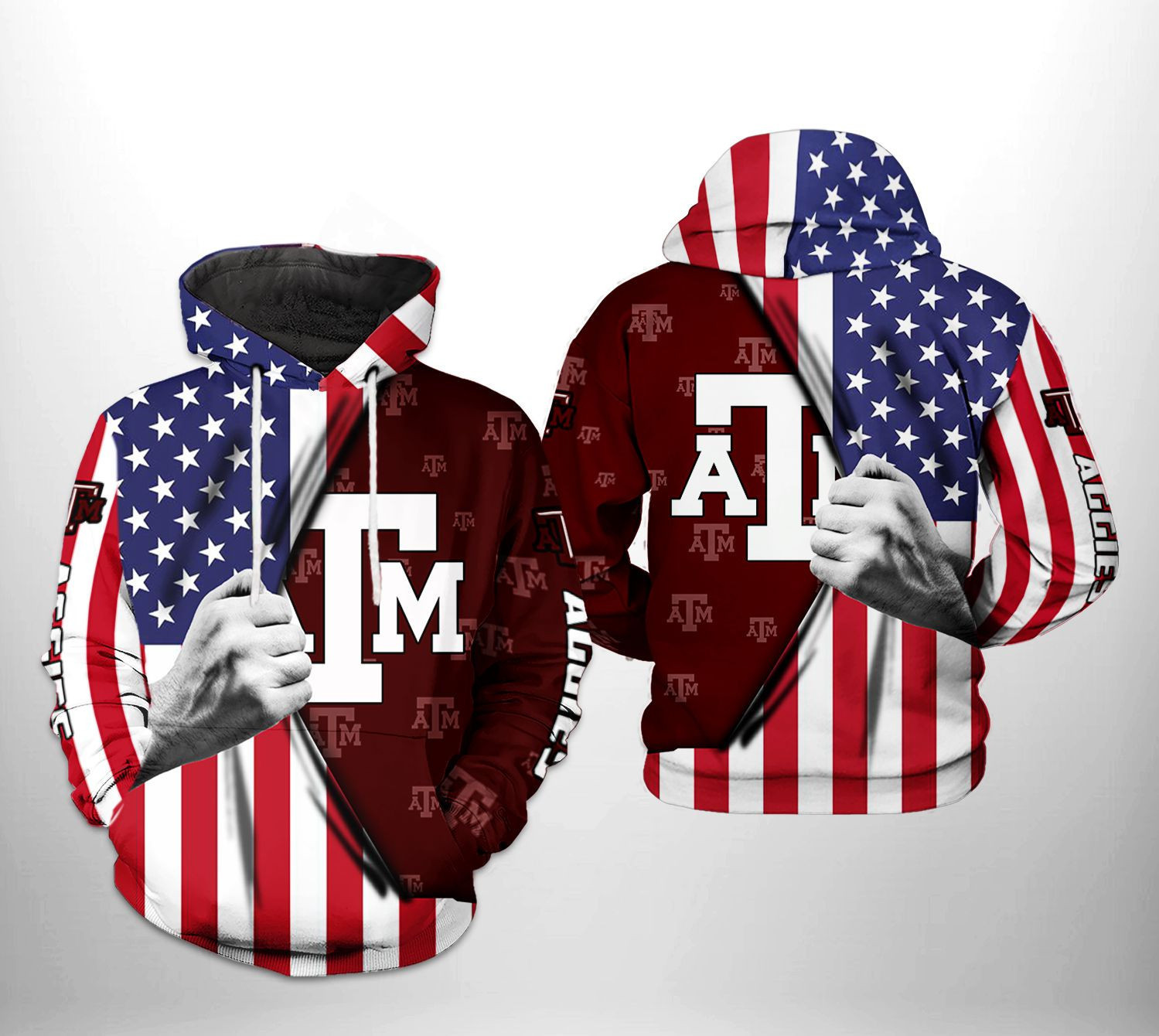 Texas A&M Aggies US Flag 3D All Over Print Hoodie & Zip Hoodie