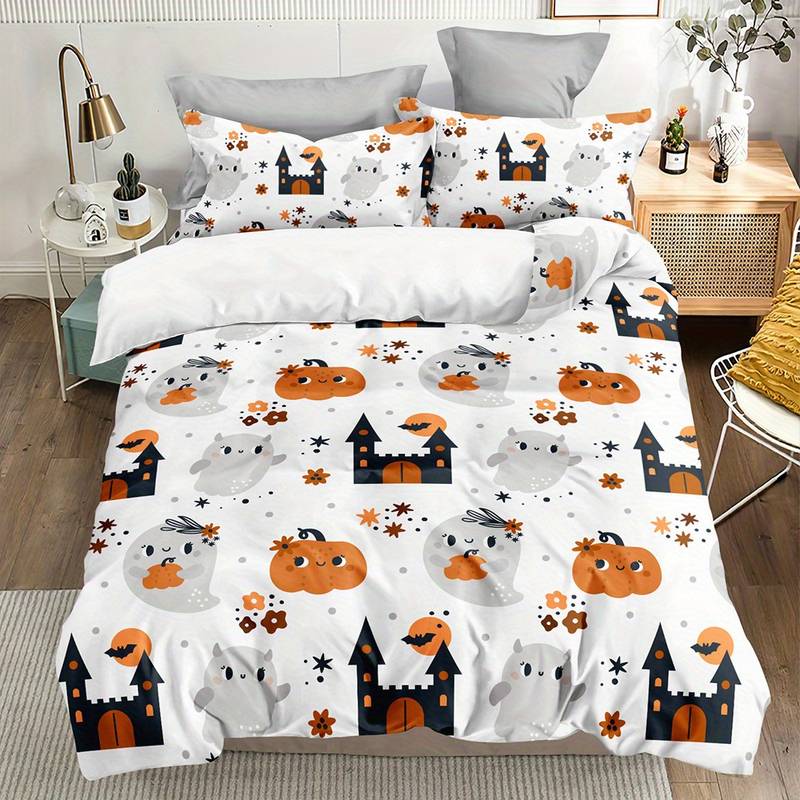 Halloween Bedding Set Cute Ghost Pumpkin Haunted Castle Duvet Covers