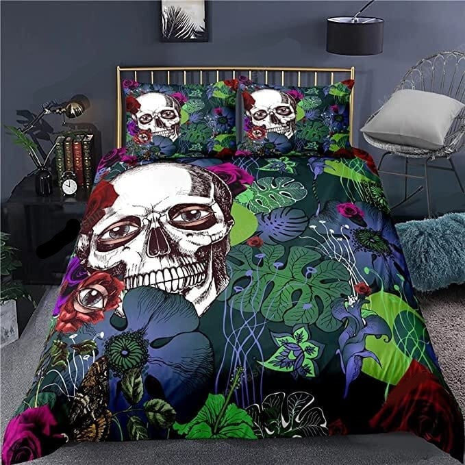 Skull Bedding Set Flower Skull In Forest Duvet Covers