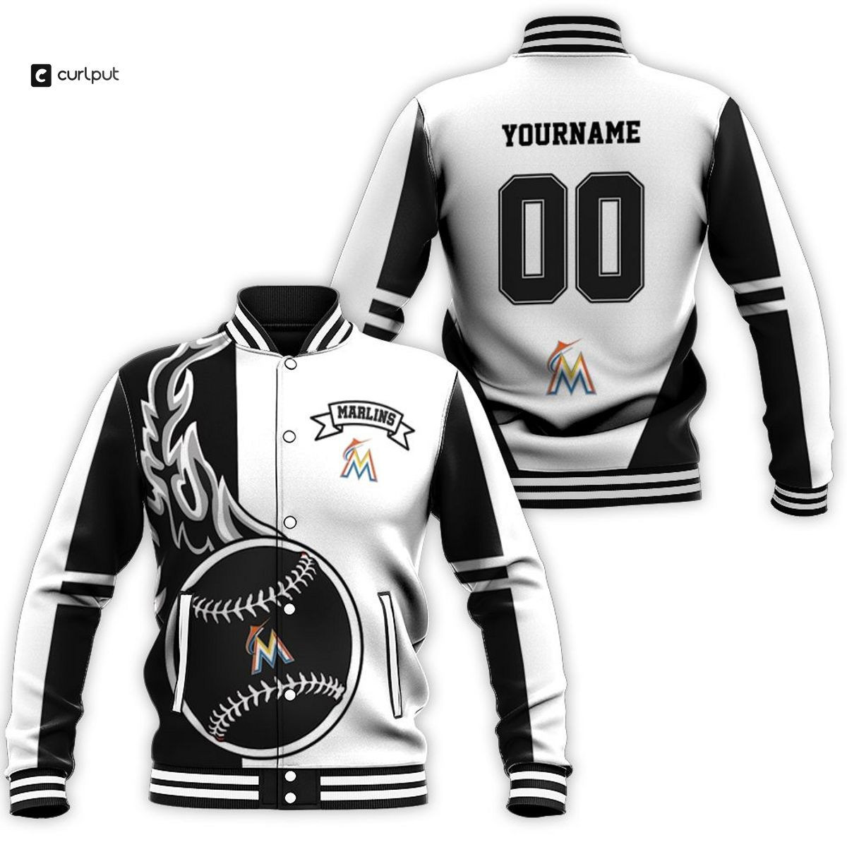 Miami Marlins Custom Name Number Baseball Jacket