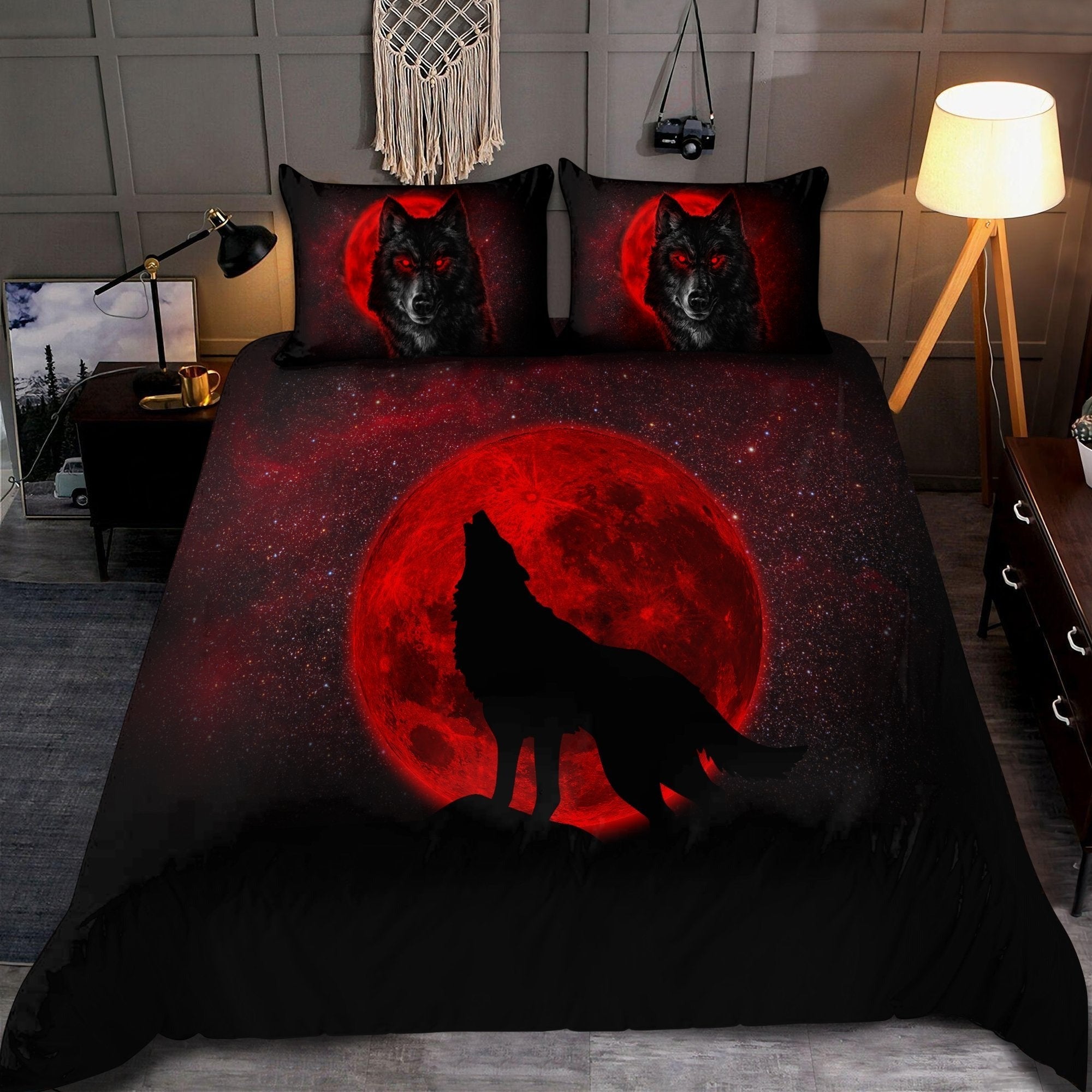 Wolf Bedding Set Howling Wolf In The Red Moon Duvet Covers Red