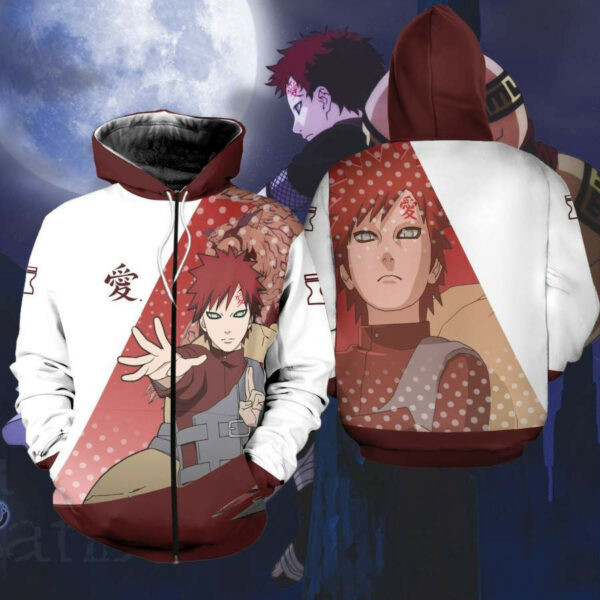 Gaara Shirt Costume Symbol Naruto Anime 2k875   Cartoon 3d Hoodie Zip Hoodie 1726