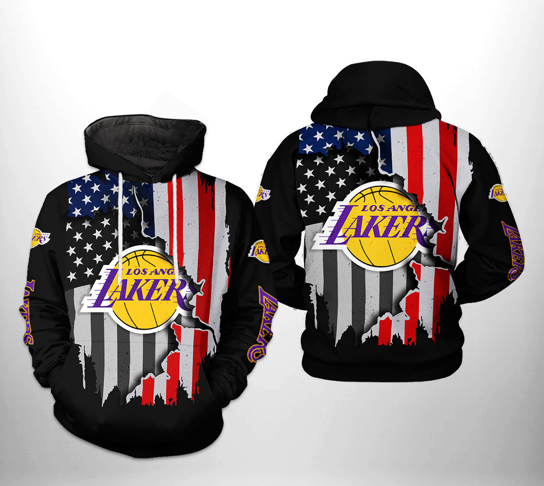 Los Angeles Lakers US Flag Team 3D All Over Print Hoodie & Zip Hoodie