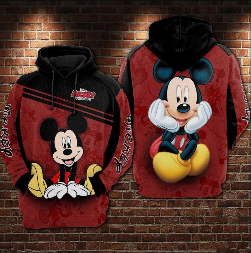 Hoodie Cute Mickey Mouse Smiling Black Red 3d Hoodie Zip Hoodie