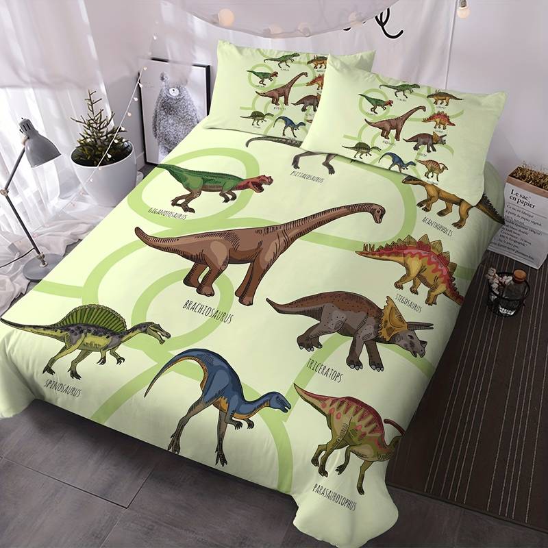 Dinosaur Bedding Set Brachiosaurus Triceratops Stegosaurus Green Line Duvet Covers