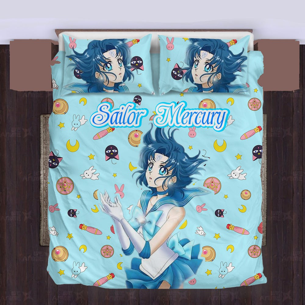 Sailor Moon Bedding Set Sailor Mercury Cute Items Pattern Duvet Covers