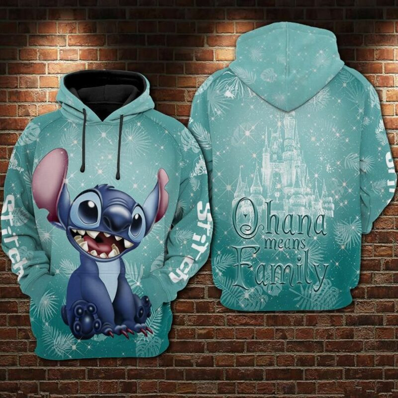 Stitch Cartoon Lilo And Stitch Ohana Means Family Disneyland Over Print 3d Hoodie Zip Hoodie
