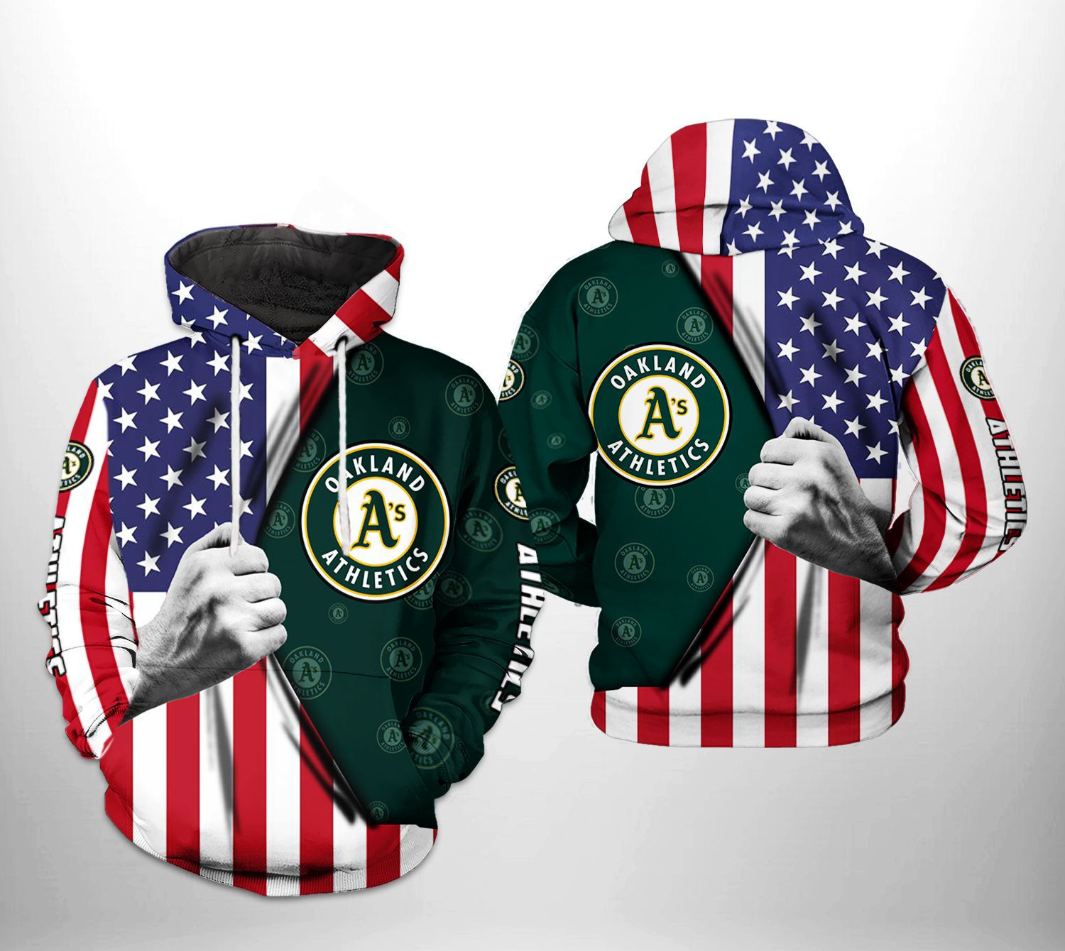 Oakland Athletics MLB US Flag 3D All Over Print Hoodie & Zip Hoodie