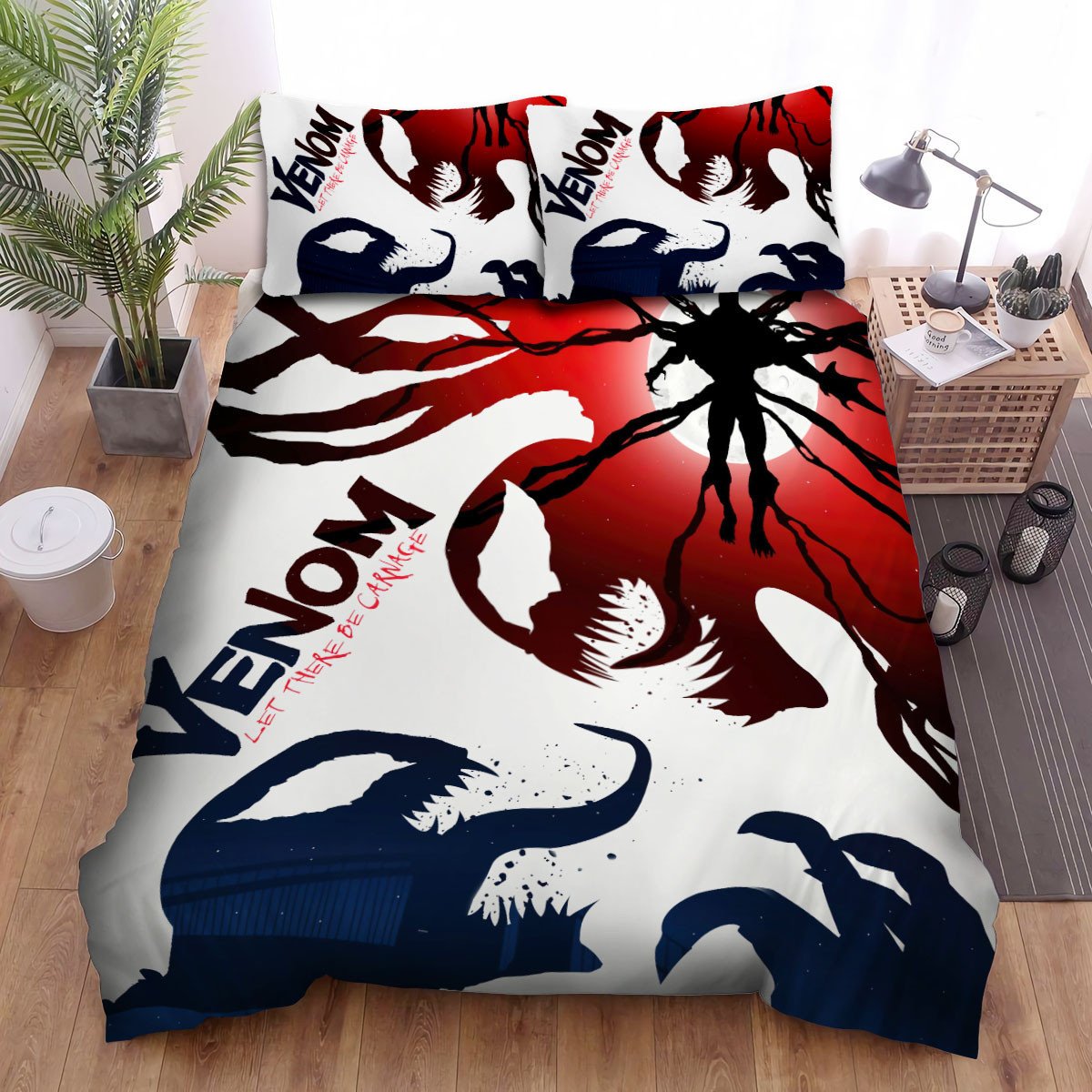 Venom Bedding Set MV Venom Fighs Carnage Silhouette Duvet Covers Red