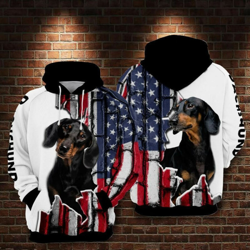 Dachshund American Over Print 3d Hoodie Zip Hoodie